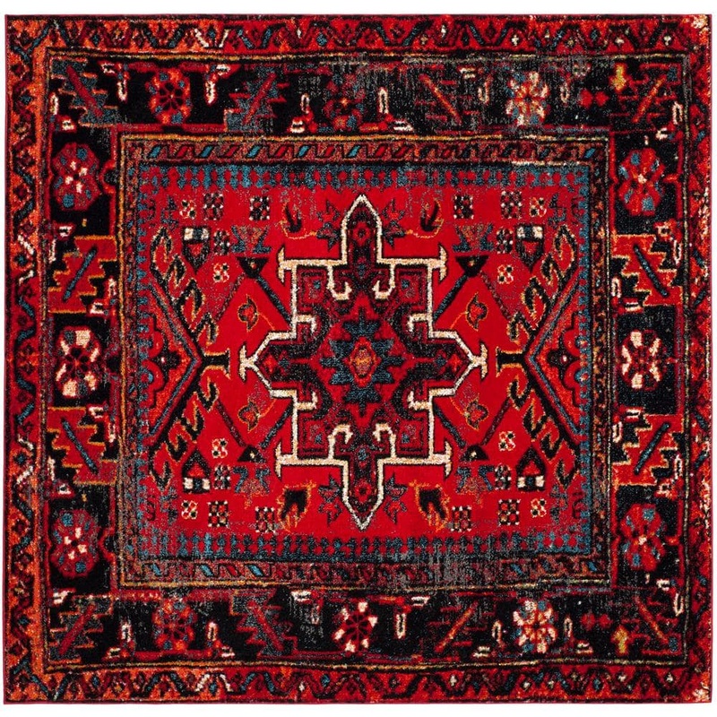 SAFAVIEH Vintage Hamadan Red/Multi Doormat 3 ft. x 3 ft. Floral Border Square Area Rug VTH211A-3SQ