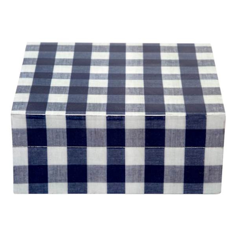 Large Blue & White Check Decal Box, 6×5