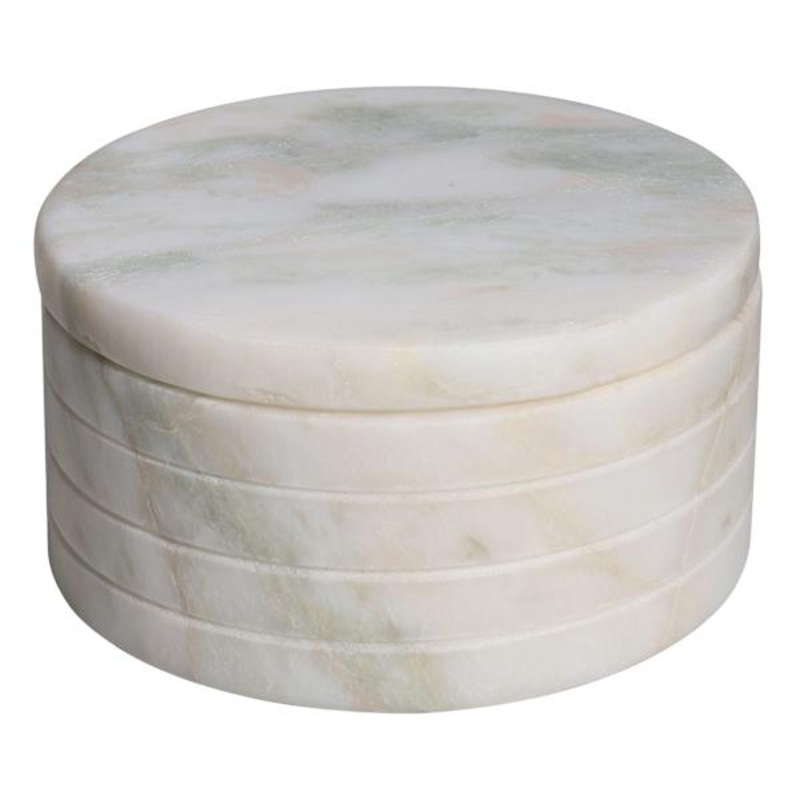 Multicolor Green Marble Round Trinket Box, 6″