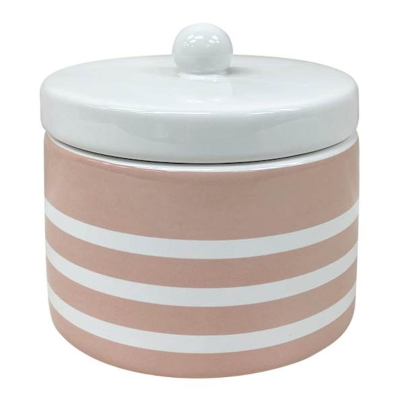 Pink Striped Ceramic Jar, 4.7″