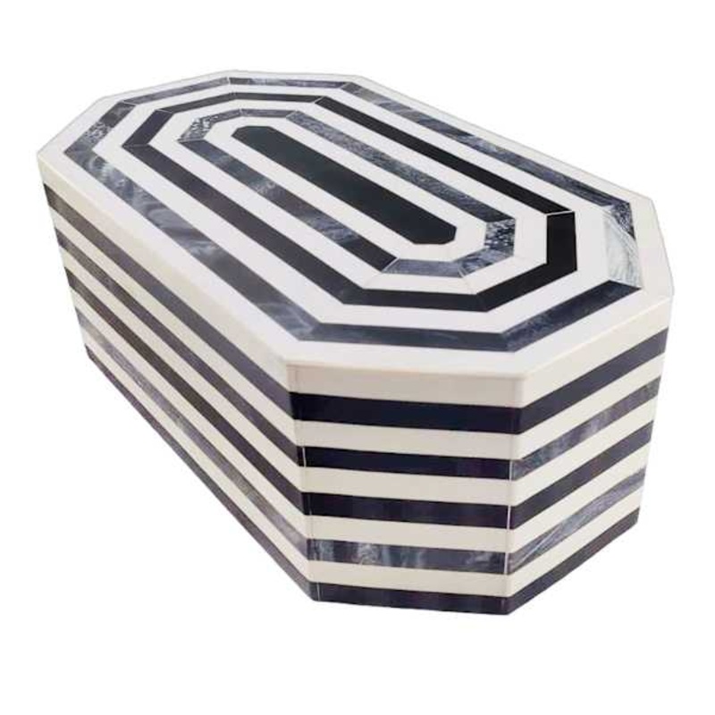 Providence Black & White Striped Decorative Box, 14×8