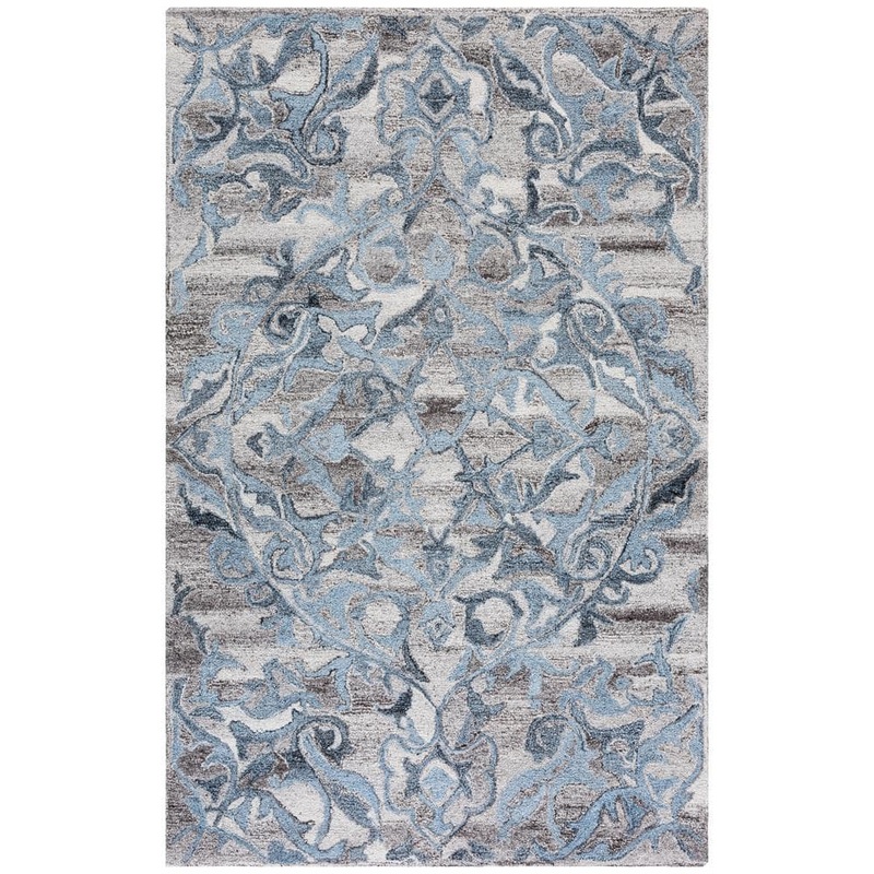 SAFAVIEH Abstract Gray/Blue 4 ft. x 6 ft. Oversized Border Floral Area Rug ABT608F-4
