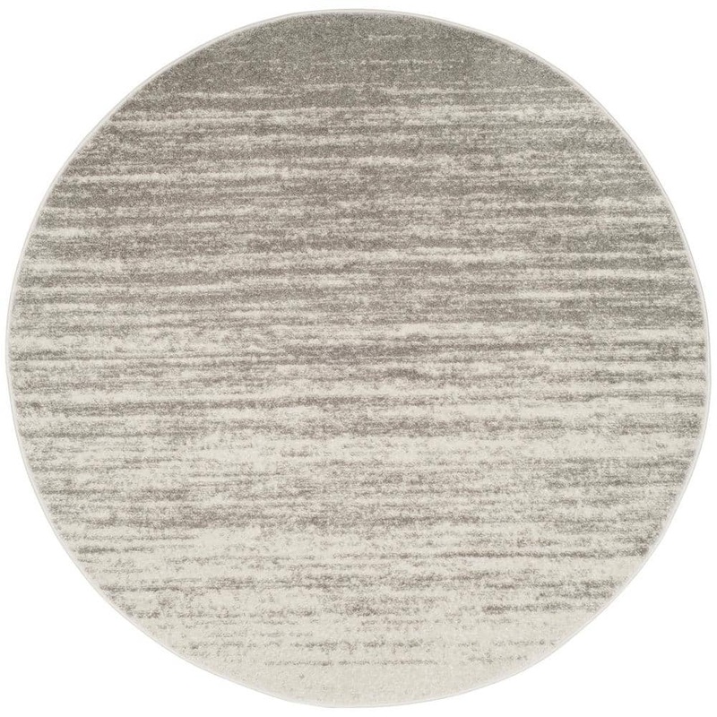 SAFAVIEH Adirondack Light Gray/Gray 8 ft. x 8 ft. Solid Color Striped Round Area Rug ADR113C-8R