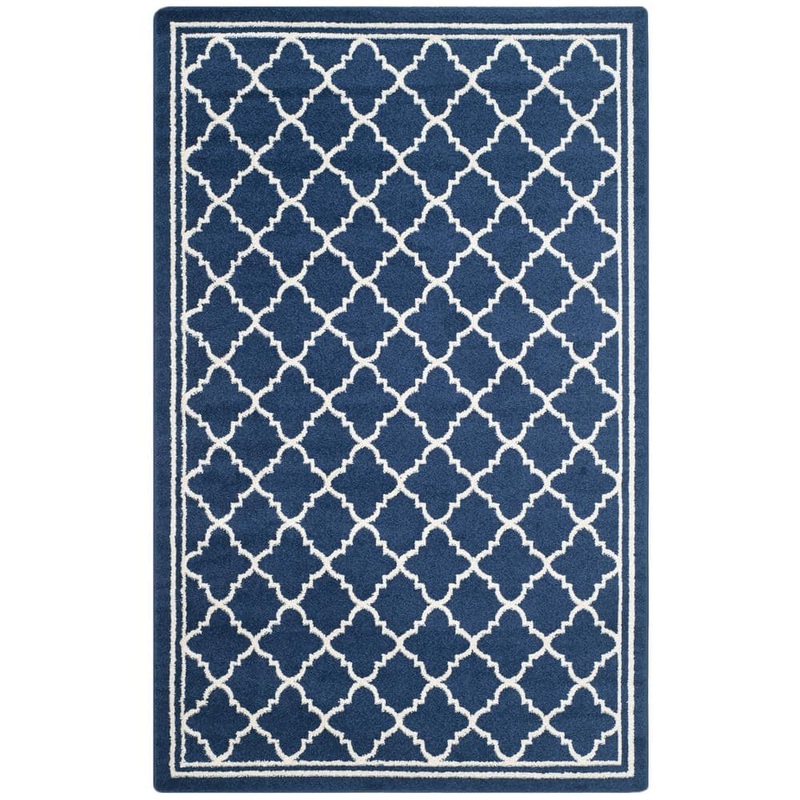 SAFAVIEH Amherst Navy/Beige 6 ft. x 9 ft. Border Multi-Trellis Area Rug AMT422P-6