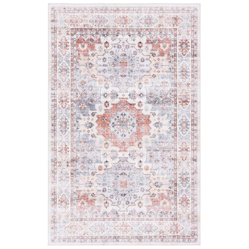 SAFAVIEH Arizona Rust/Light Blue 4 ft. x 6 ft. Distressed Border Ornate Machine Washable Area Rug ARZ512P-4