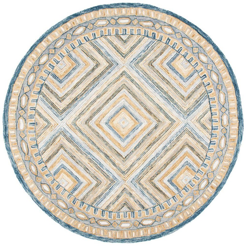 SAFAVIEH Aspen Navy/Gold 5 ft. x 5 ft. Round Border Diamond Area Rug APN809N-5R