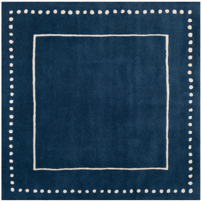 SAFAVIEH Bella Navy Blue/Ivory 7 ft. x 7 ft. Dotted Border Square Area Rug BEL151G-7SQ