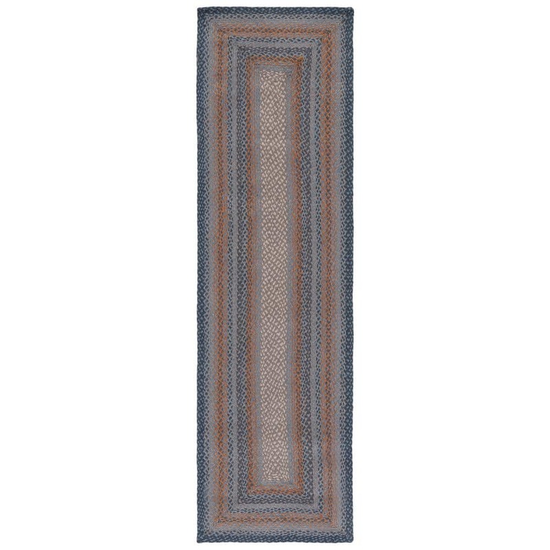 SAFAVIEH Braided Gray/Brown 2 ft. x 8 ft. Border Striped Runner Rug BRD652F-28