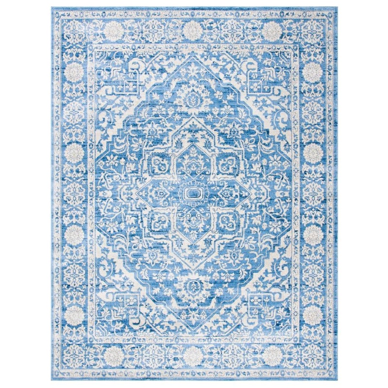 SAFAVIEH Brentwood Ivory/Navy 10 ft. x 13 ft. Distressed Border Medallion Area Rug BNT832A-10