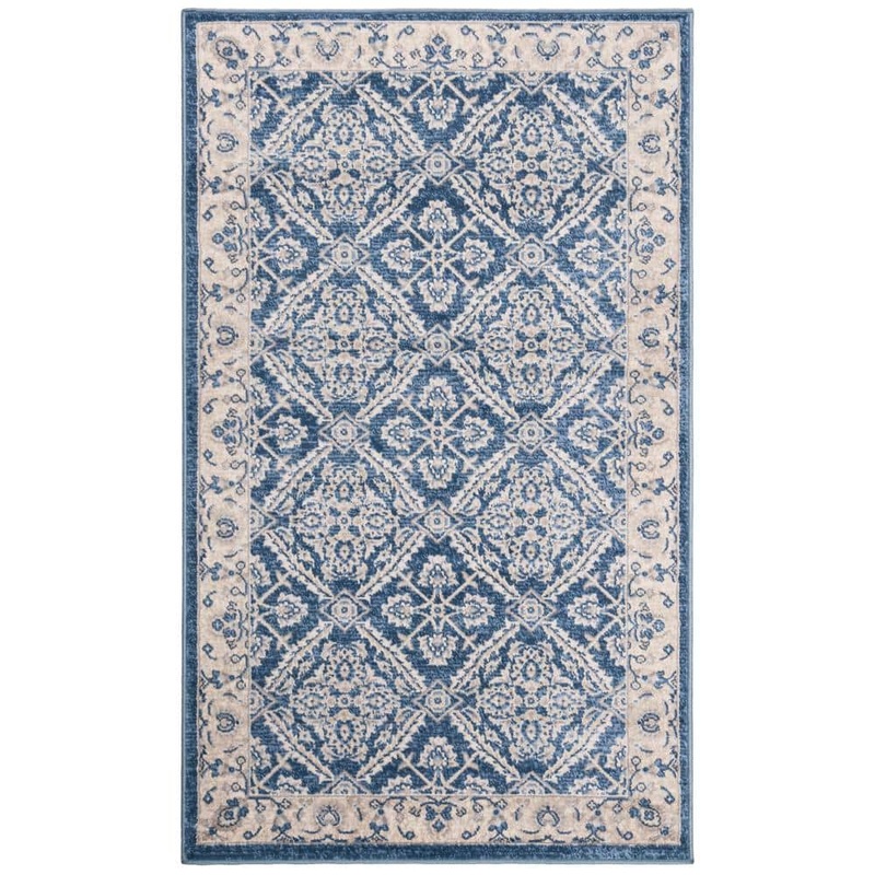 SAFAVIEH Brentwood Navy/Cream Doormat 3 ft. x 5 ft. Antique Floral Border Area Rug BNT863N-3