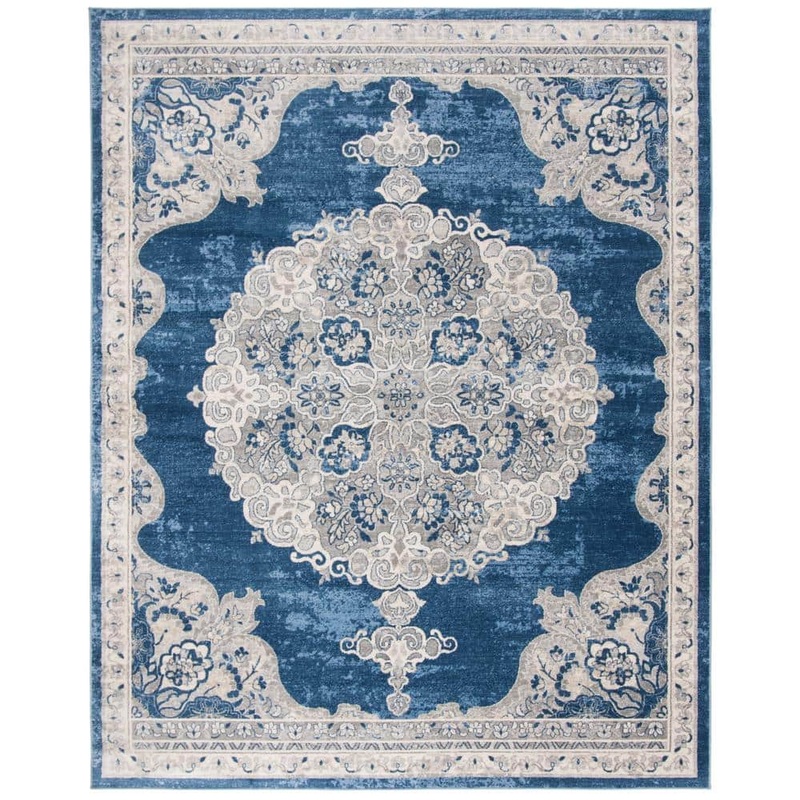 SAFAVIEH Brentwood Navy/Light Gray 10 ft. x 13 ft. Distressed Medallion Floral Area Rug BNT867M-10