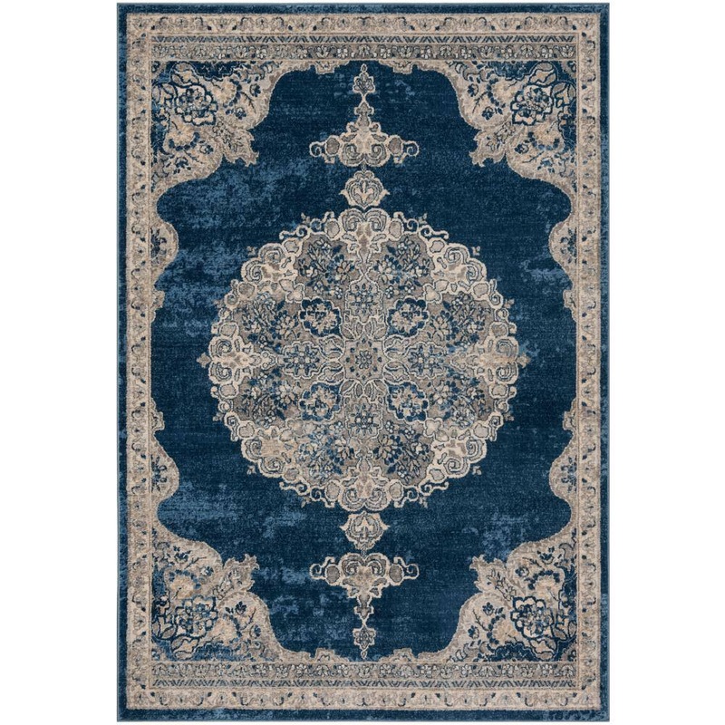 SAFAVIEH Brentwood Navy/Light Gray 5 ft. x 8 ft. Distressed Medallion Floral Area Rug BNT867M-5