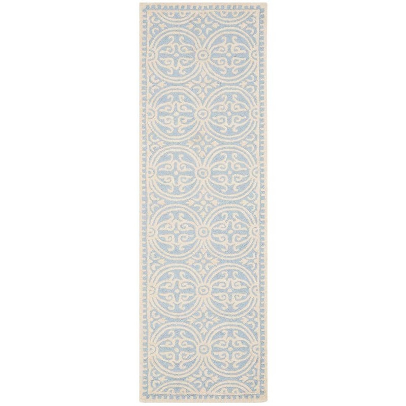 SAFAVIEH Cambridge Light Blue/Ivory 3 ft. x 16 ft. Geometric Medallion Runner Rug CAM123A-216