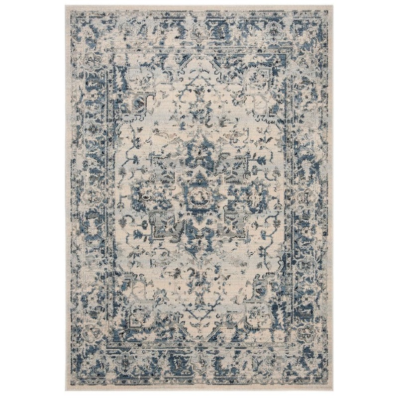 SAFAVIEH Charleston Ivory/Navy 5 ft. x 8 ft. Distressed Border Area Rug CHL411A-5