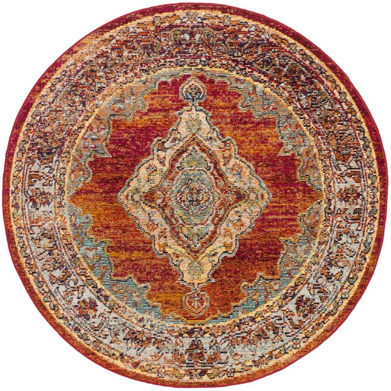 SAFAVIEH Crystal Orange/Light Blue 7 ft. x 7 ft. Round Border Area Rug CRS500A-7R