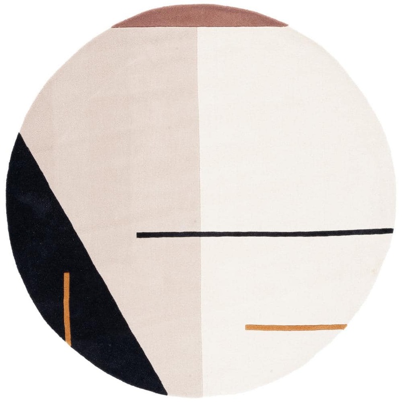 SAFAVIEH Fifth Avenue Ivory/Black 7 ft. x 7 ft. Abstract Geometric Round Area Rug FTV110A-7R