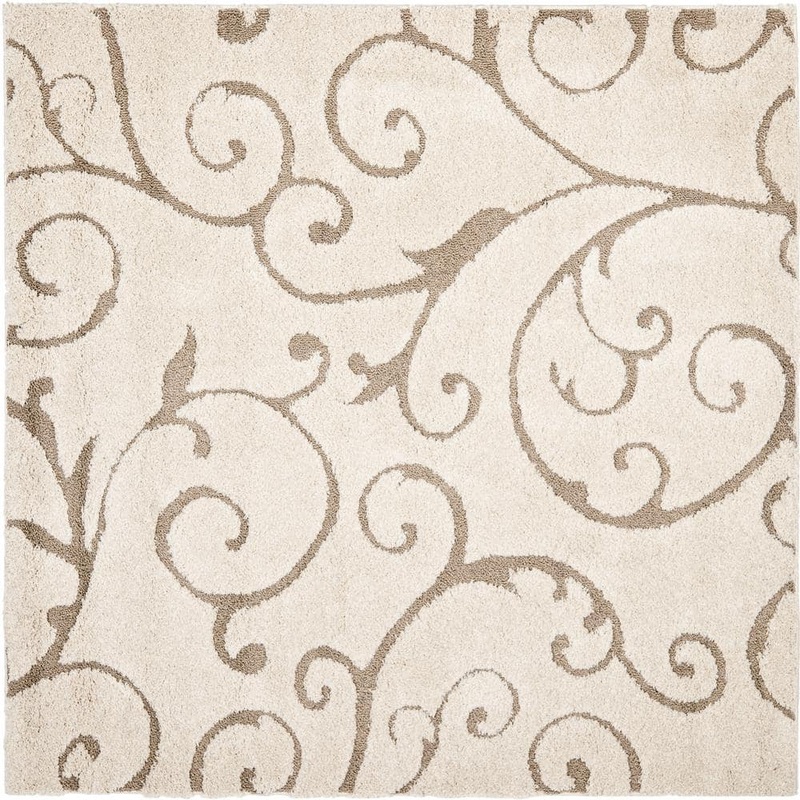 SAFAVIEH Florida Shag Cream/Beige 8 ft. x 8 ft. Square Floral Area Rug SG455-1113-8SQ