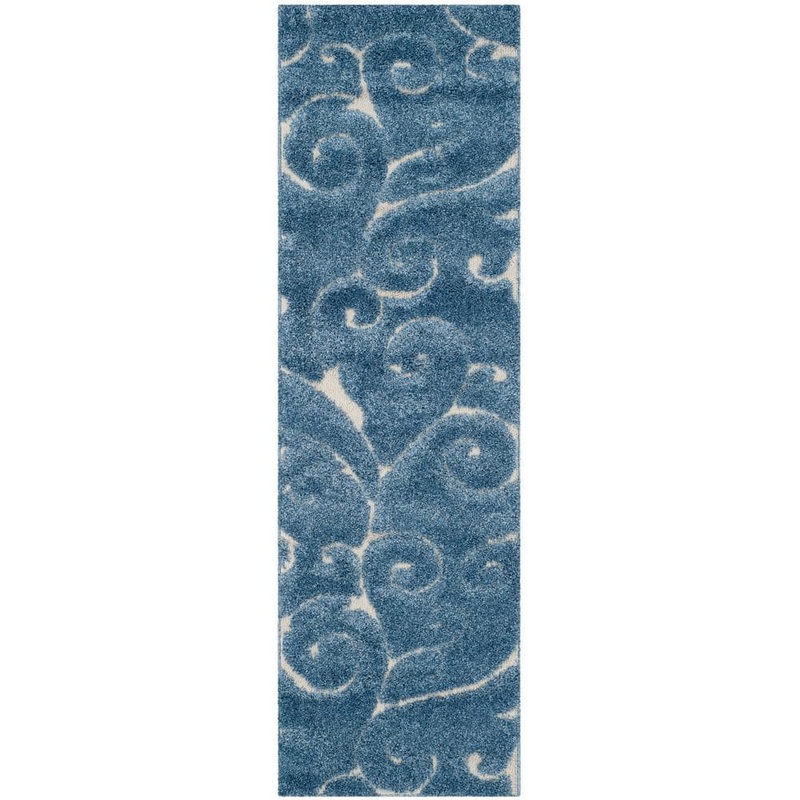 SAFAVIEH Florida Shag Light Blue/Cream 2 ft. x 9 ft. Floral Runner Rug SG455-6011-29