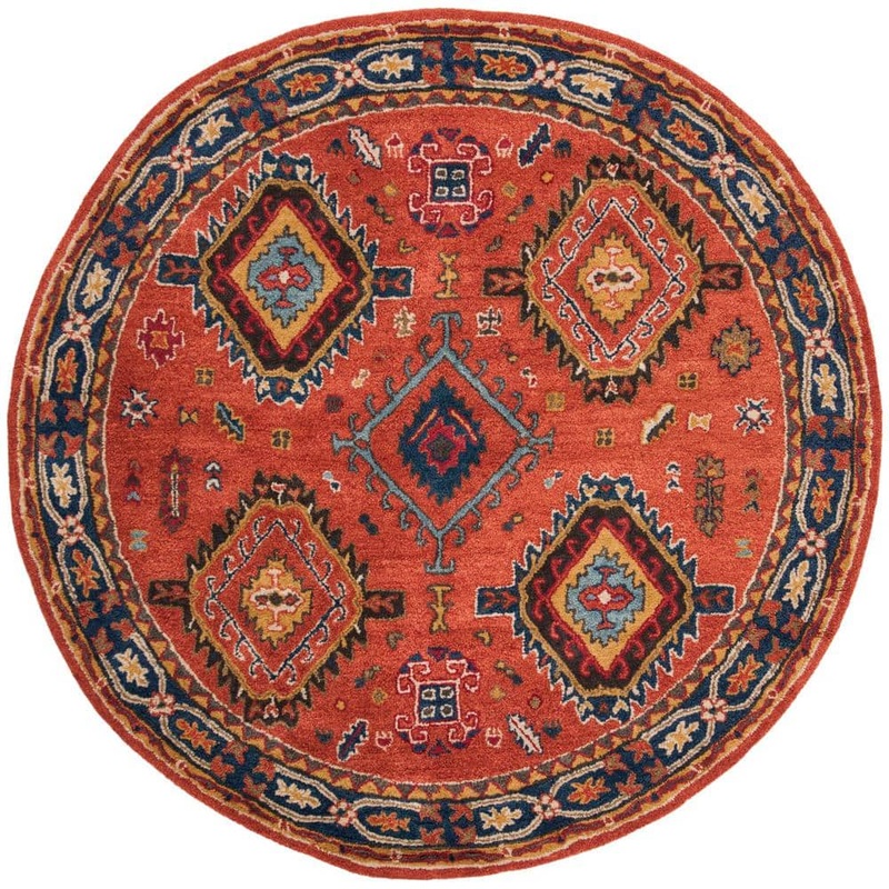 SAFAVIEH Heritage Rust/Navy 6 ft. x 6 ft. Round Border Area Rug HG427P-6R