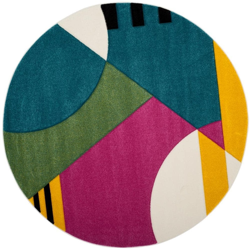 SAFAVIEH Hollywood Peacock Blue/Fuchsia 5 ft. x 5 ft. Round Abstract Area Rug HLW706C-5R