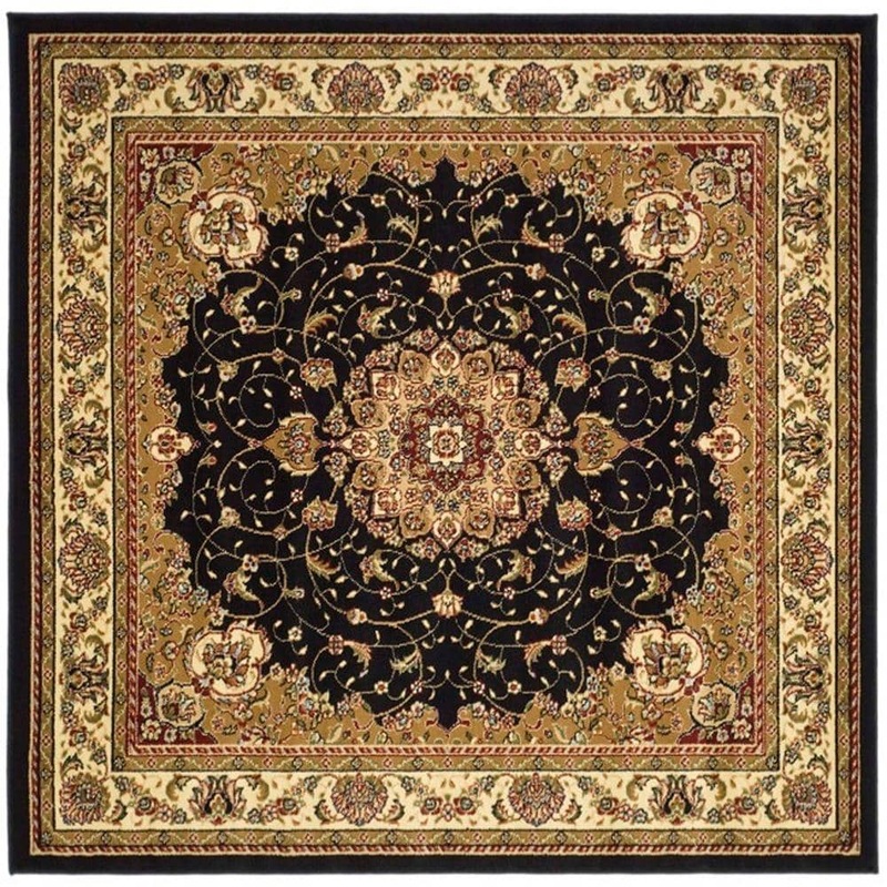 SAFAVIEH Lyndhurst Black/Ivory 7 ft. x 7 ft. Square Border Antique Floral Area Rug LNH329A-7SQ