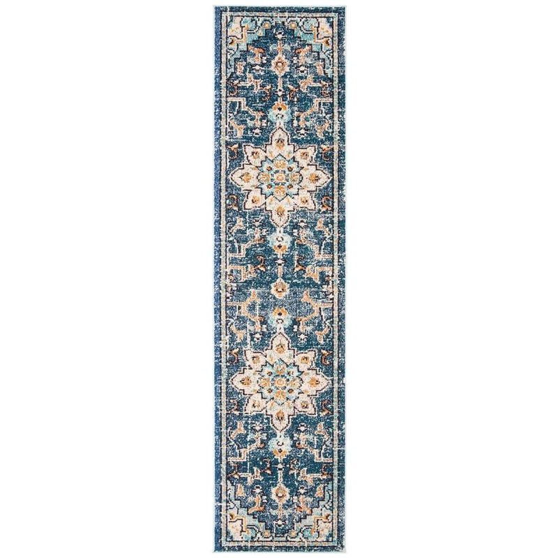 SAFAVIEH Madison Blue/Light Blue 2 ft. x 20 ft. Border Geometric Floral Medallion Runner Rug MAD473M-220