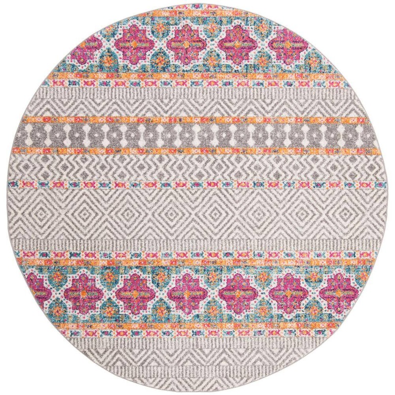 SAFAVIEH Madison Gray/Ivory 4 ft. x 4 ft. Round Area Rug MAD797F-4R