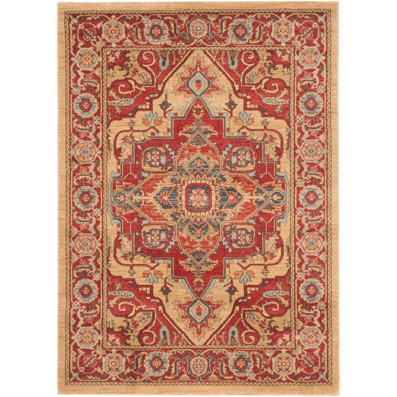 SAFAVIEH Mahal Red/Natural 4 ft. x 6 ft. Floral Border Medallion Area Rug MAH698A-4
