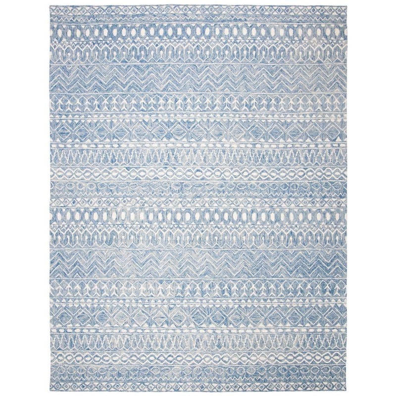 SAFAVIEH Micro-Loop Blue/Ivory 9 ft. x 12 ft. Distressed Tribal Area Rug MLP502M-9