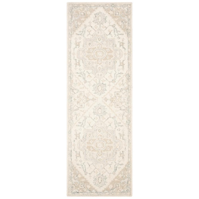 SAFAVIEH Micro-Loop Ivory/Beige 2 ft. x 5 ft. Floral Medallion Runner Rug MLP503B-25