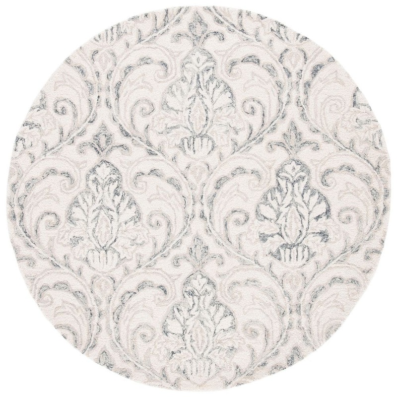 SAFAVIEH Micro-Loop Ivory/Grey 7 ft. x 7 ft. Trellis Medallion Round Area Rug MLP532F-7R