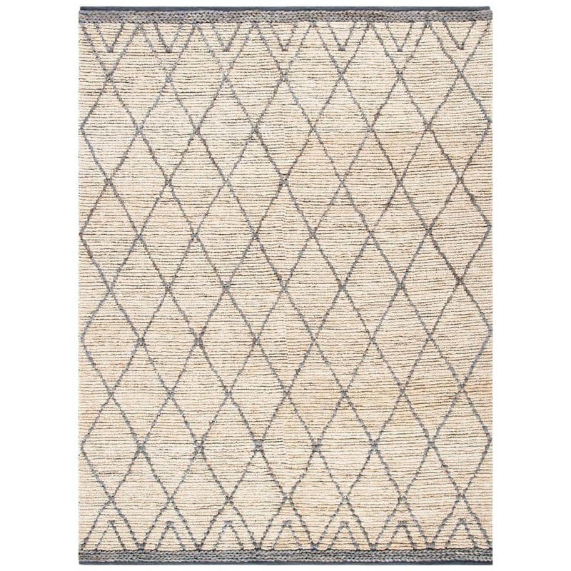 SAFAVIEH Natural Fiber Beige/Gray 9 ft. x 12 ft. Border Diamond Area Rug NF956F-9