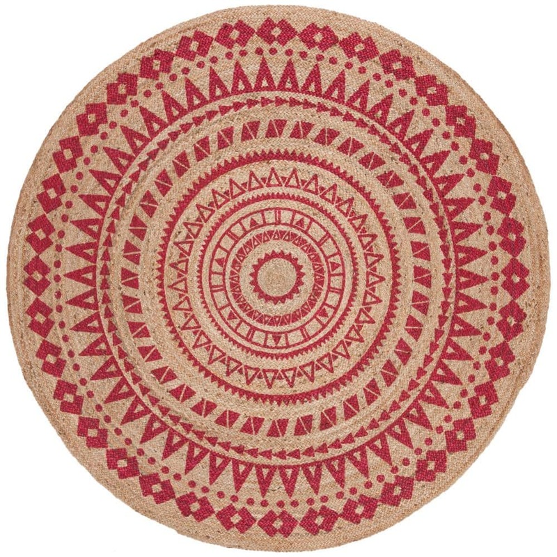 SAFAVIEH Natural Fiber Fuchsia/Beige 6 ft. x 6 ft. Round Border Area Rug NF802C-6R