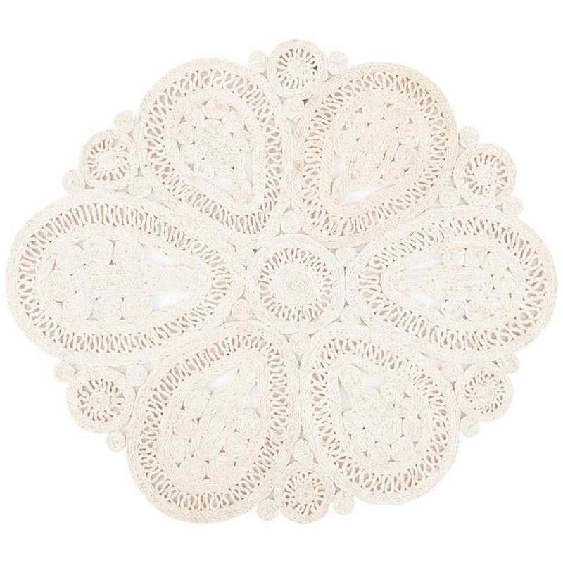 SAFAVIEH Natural Fiber Ivory 8 ft. x 8 ft. Woven Floral Round Area Rug NF360B-8R