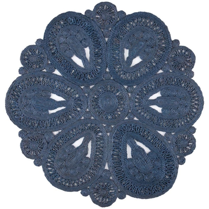 SAFAVIEH Natural Fiber Navy 5 ft. x 5 ft. Woven Floral Round Area Rug NF360N-5R