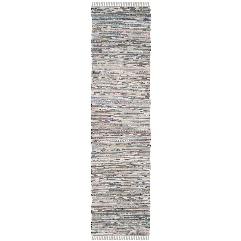 SAFAVIEH Rag Rug Gray 2 ft. x 5 ft. Striped Runner Rug RAR121A-25
