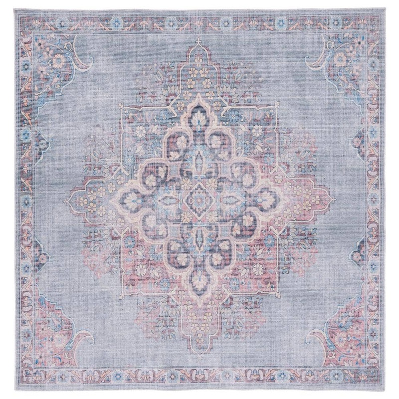 SAFAVIEH Serapi Ivory/Blue 7 ft. x 7 ft. Machine Washable Geometric Distressed Square Area Rug SEP580A-7SQ