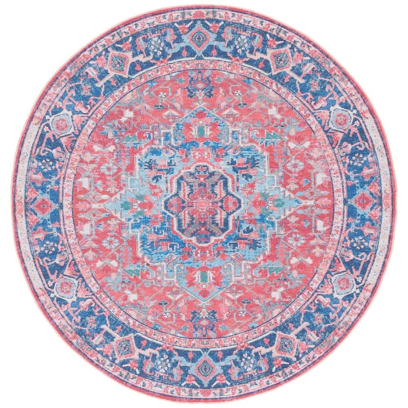 SAFAVIEH Serapi Navy/Red 7 ft. x 7 ft. Machine Washable Medallion Bohemian Round Area Rug SEP518M-7R