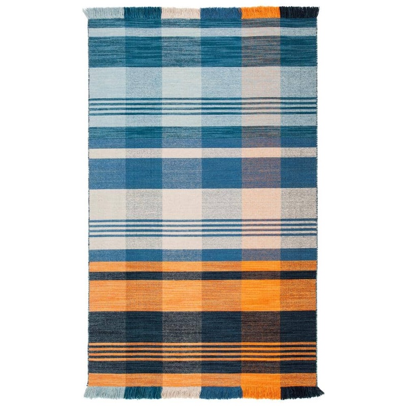 SAFAVIEH Striped Kilim Orange Blue 6 ft. x 9 ft. Plaid Striped Area Rug STK708P-6