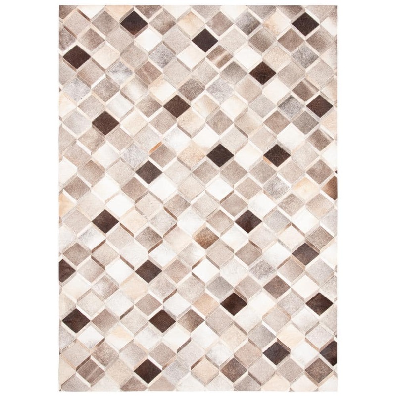 SAFAVIEH Studio Leather Ivory Gray 5 ft. x 8 ft. Plaid Area Rug STL807A-5