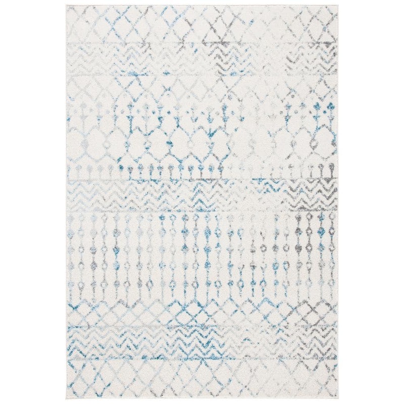 SAFAVIEH Tulum Ivory/Turquoise 6 ft. x 9 ft. Tribal Chevron Diamond Area Rug TUL270B-6