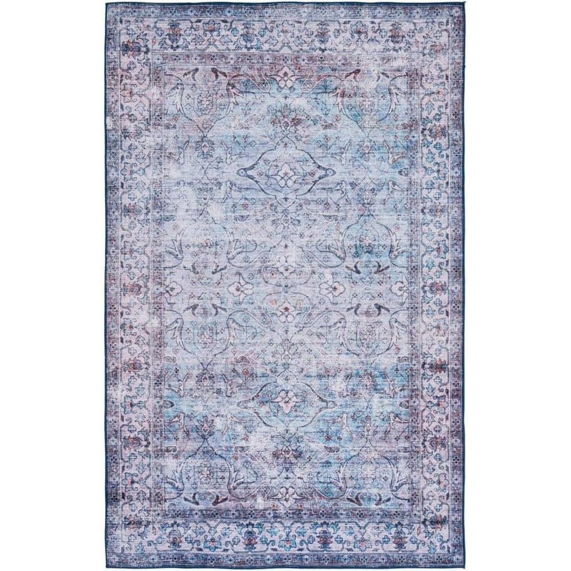 SAFAVIEH Tuscon Aqua/Pink 4 ft. x 6 ft. Machine Washable Distressed Border Area Rug TSN173J-4