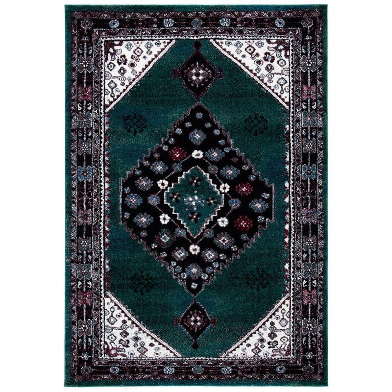 SAFAVIEH Vintage Hamadan Green/Black 9 ft. x 12 ft. Floral Medallion Area Rug VTH202Y-9