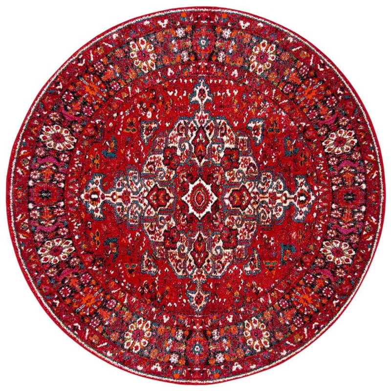 SAFAVIEH Vintage Hamadan Red/Multi Doormat 3 ft. x 3 ft. Medallion Antique Border Round Area Rug VTH222A-3R