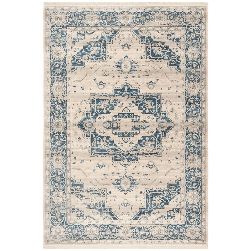 SAFAVIEH Vintage Persian Ivory/Blue 2 ft. x 12 ft. Floral Medallion Border Runner Rug VTP447M-212