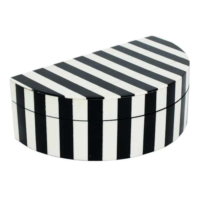 Black and White Large Half Round Resin Box, 9×5