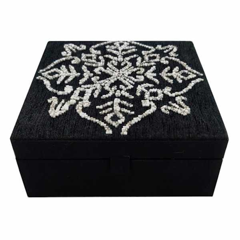 Black Embroidered Wood Box