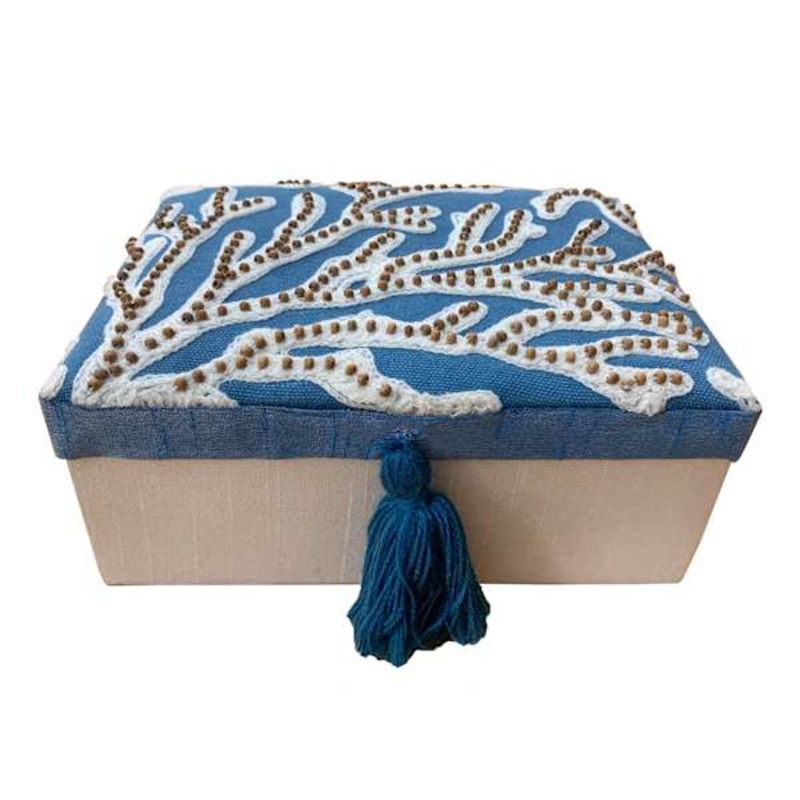 Blue Fabric Decorative Box with Tassel, 4×7