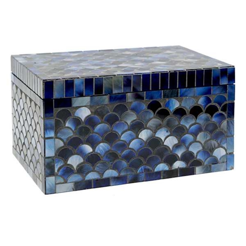 Blue Mosaic Glass Decorative Box, 9″