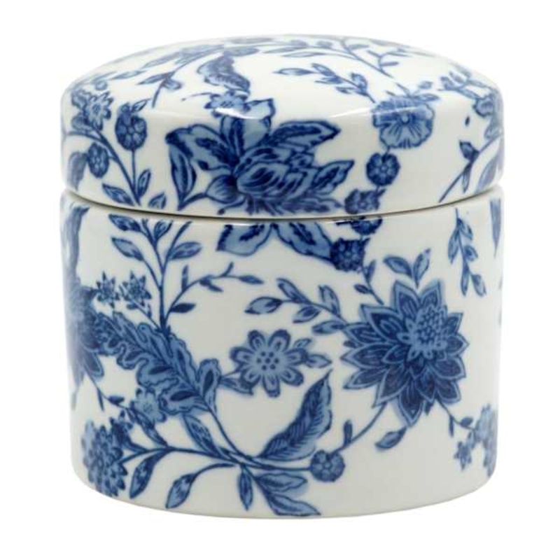 Blue & White Floral Porcelain Box, 5″